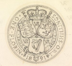 To designskitser til Florin og Shilling, 1891 af Edward John Poynter